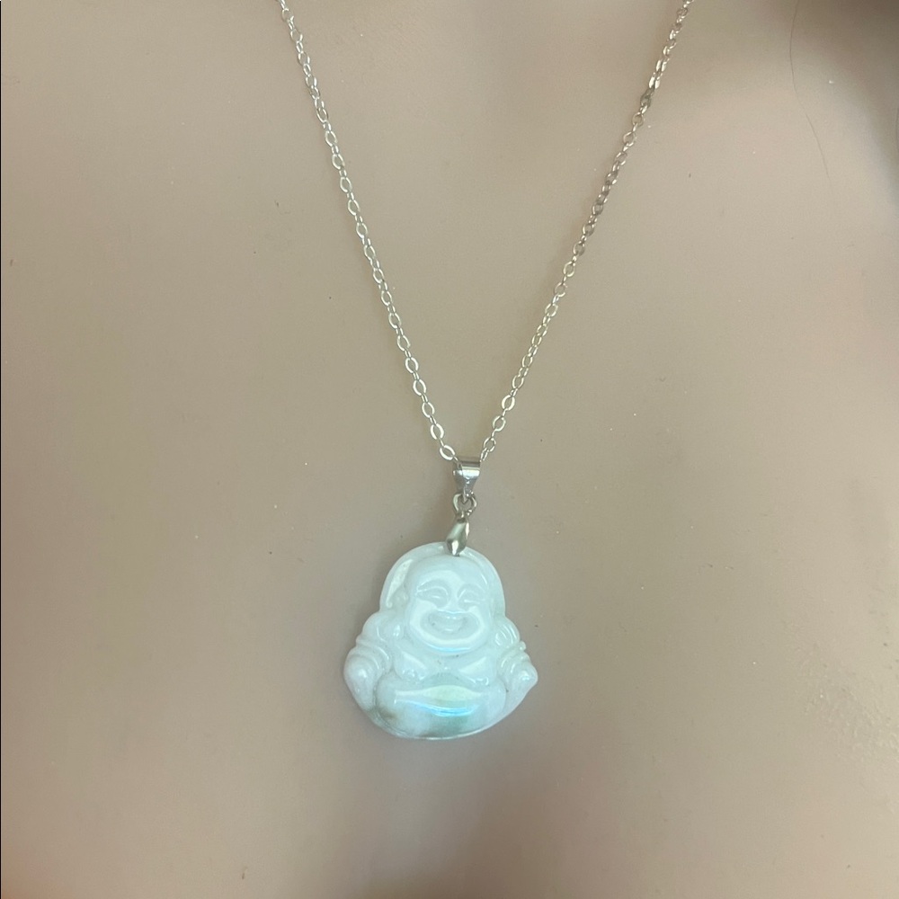 Elegant plated silverJade Buddha Pendant Necklace - Picture 3 of 4